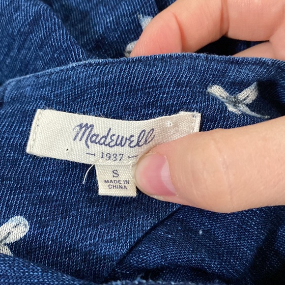 Madewell indigo ink 3/4 sleeve cotton top bows and stripes size S - Picture 11 of 12